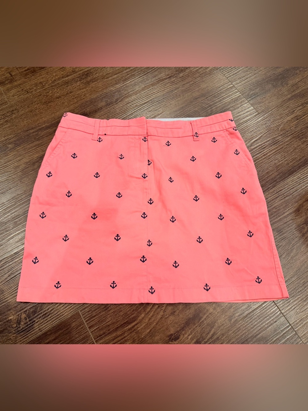 British Khaki-Coral, Navy Embroidered, Nautical, Coastal, Chino, Skirt. Size-10‎